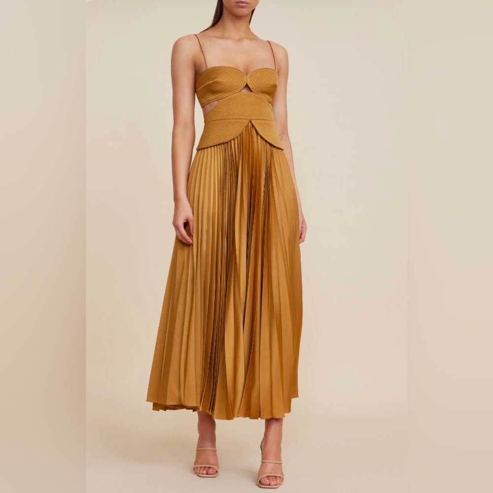 Reiss Gold US 6 pleated maxi dress perfect for weddings,date/dinner events. - Picture 5 of 7